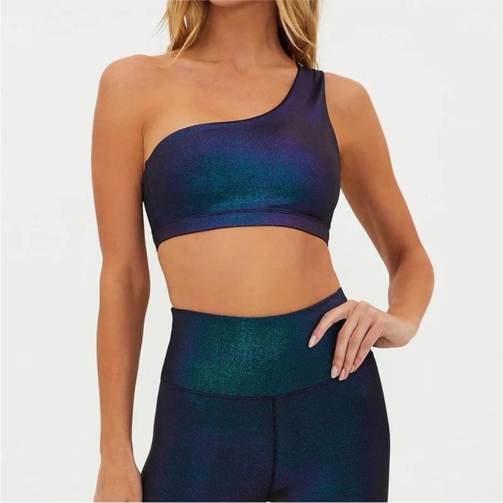 Beach Riot - Shimmer Shadow Ella One-Shoulder Iridescent Sports Bra (Small)